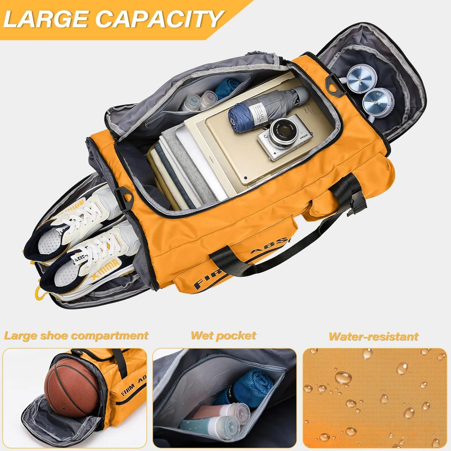 3 in 1 Gym Bag for Men and Women, 65L Large Capacity Travel Duffle Bags Convertible Backpack Weekender Overnight Bag with Shoes Compartment and Dry and Wet Separation
