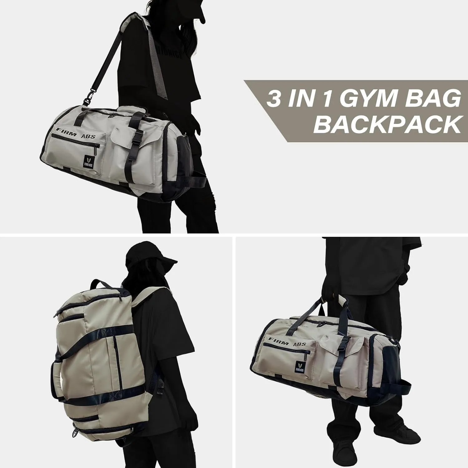 3 in 1 Gym Bag for Men and Women, 65L Large Capacity Travel Duffle Bags Convertible Backpack Weekender Overnight Bag with Shoes Compartment and Dry and Wet Separation