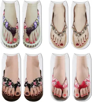 3D Flip-Flops Fun Socks,Women Girls Funny Crazy 3D Tie-Dye Socks,Sandal Novelty Silly Low Cut Ankle Socks