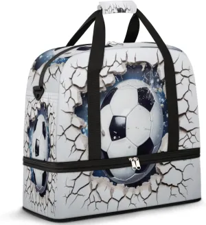 3D Soccer Ball Travel Duffel Bag for Women Men, Sport Pattern Sports Gym Bag with Shoes Compartment Foldable Overnight Bag Weekender Tote Workout Carry On Luggage Bag