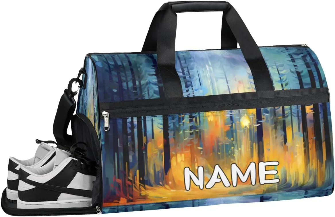 Abstract Forest Space Sports Gym Bag with Wet Pocket & Shoes Compartment Travel Duffel Bag for Women Men Custom Sports Gym Bag Personalized Overnight Stay Weekend Tote Beach Luggage