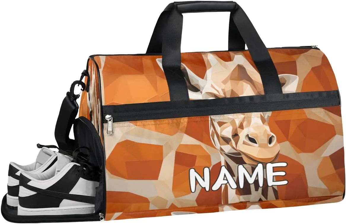 Abstract Giraffe Pattern Sports Gym Bag with Wet Pocket & Shoes Compartment Travel Duffel Bag for Women Men Custom Sports Gym Bag Personalized Overnight Stay Weekend Tote Beach Luggage