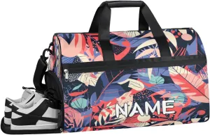 Abstract Leaf Illustration Sports Gym Bag with Wet Pocket & Shoes Compartment Travel Duffel Bag for Women Men Custom Sports Gym Bag Personalized Overnight Stay Weekend Tote Beach Luggage
