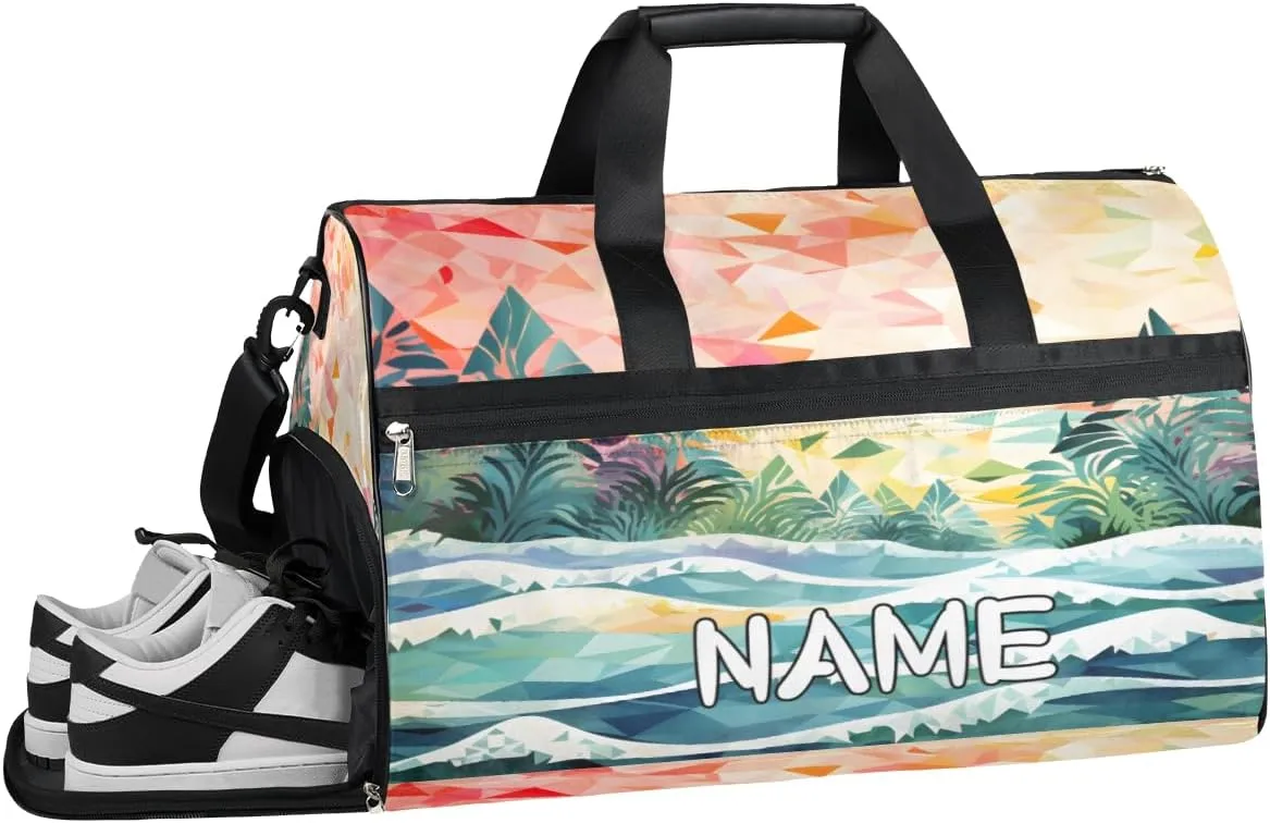 Abstract Leaf Patterns Sports Gym Bag with Wet Pocket & Shoes Compartment Travel Duffel Bag for Women Men Custom Sports Gym Bag Personalized Overnight Stay Weekend Tote Beach Luggage