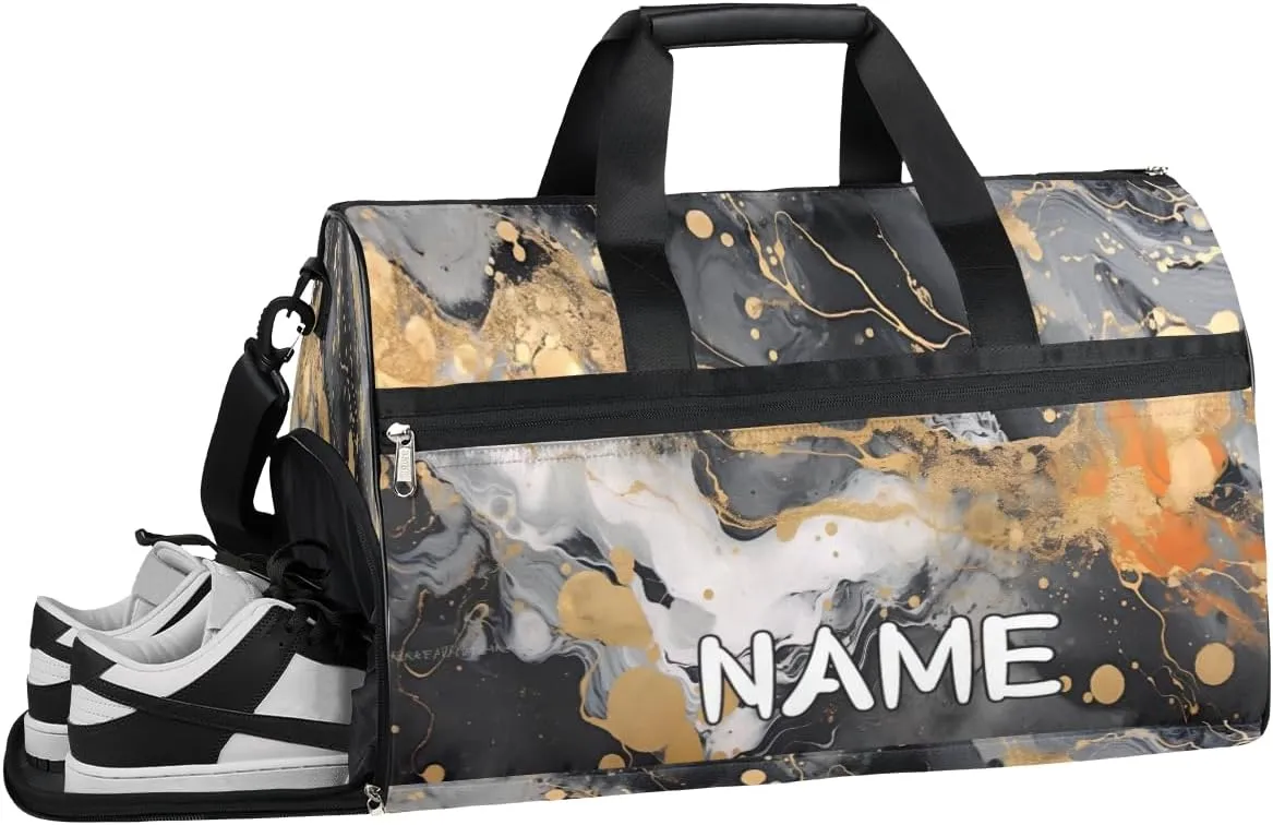 Abstract Marble Printing Sports Gym Bag with Wet Pocket & Shoes Compartment Travel Duffel Bag for Women Men Custom Sports Gym Bag Personalized Overnight Stay Weekend Tote Beach Luggage