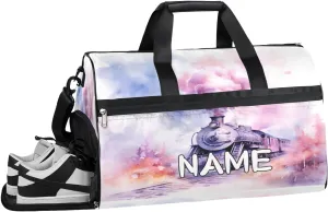 Abstract Train Watercolor Sports Gym Bag with Wet Pocket & Shoes Compartment Travel Duffel Bag for Women Men Custom Sports Gym Bag Personalized Overnight Stay Weekend Tote Beach Luggage