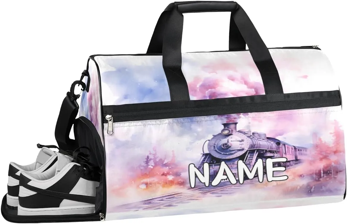 Abstract Train Watercolor Sports Gym Bag with Wet Pocket & Shoes Compartment Travel Duffel Bag for Women Men Custom Sports Gym Bag Personalized Overnight Stay Weekend Tote Beach Luggage