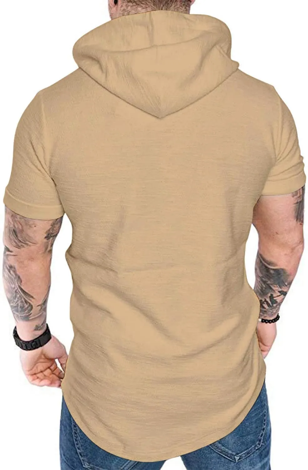 Aiyino Men's Short Sleeve Athletic Hoodies Sport Sweatshirt Solid Color Fashion Pullover
