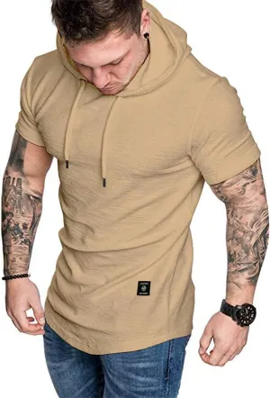 Aiyino Men's Short Sleeve Athletic Hoodies Sport Sweatshirt Solid Color Fashion Pullover