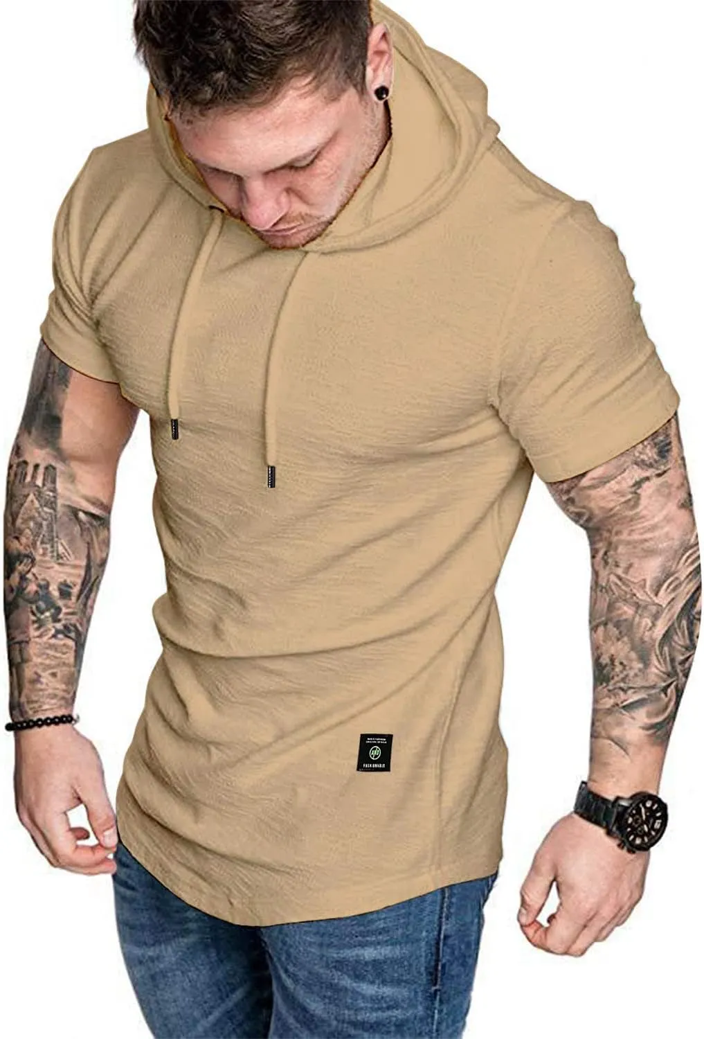 Aiyino Men's Short Sleeve Athletic Hoodies Sport Sweatshirt Solid Color Fashion Pullover