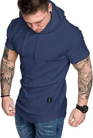 Aiyino Men's Short Sleeve Athletic Hoodies Sport Sweatshirt Solid Color Fashion Pullover