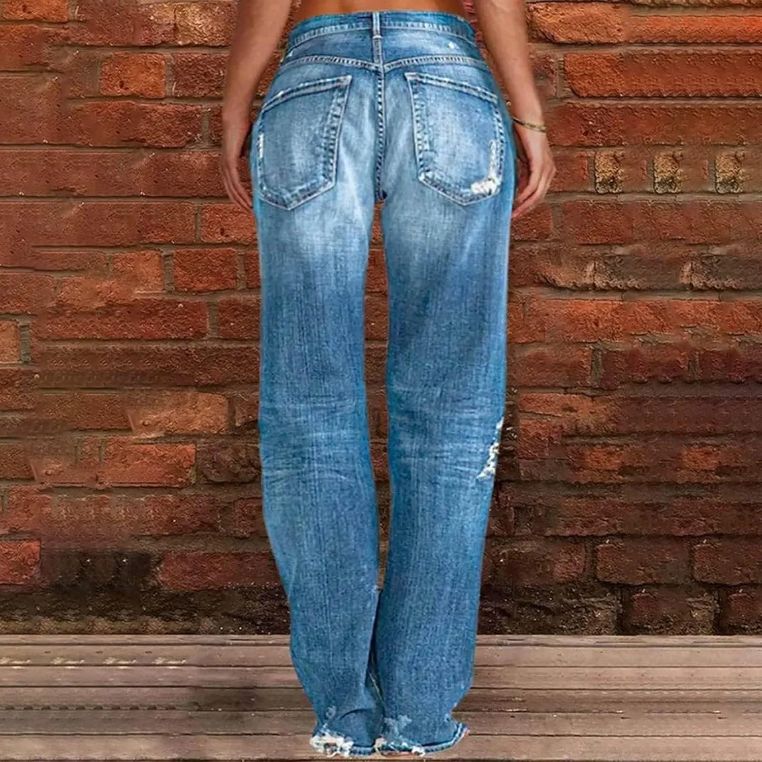 Akivide Loose Distressed Jean for Women Baggy Ripped Straight Leg Mid Waist Boyfriend Denim Pants