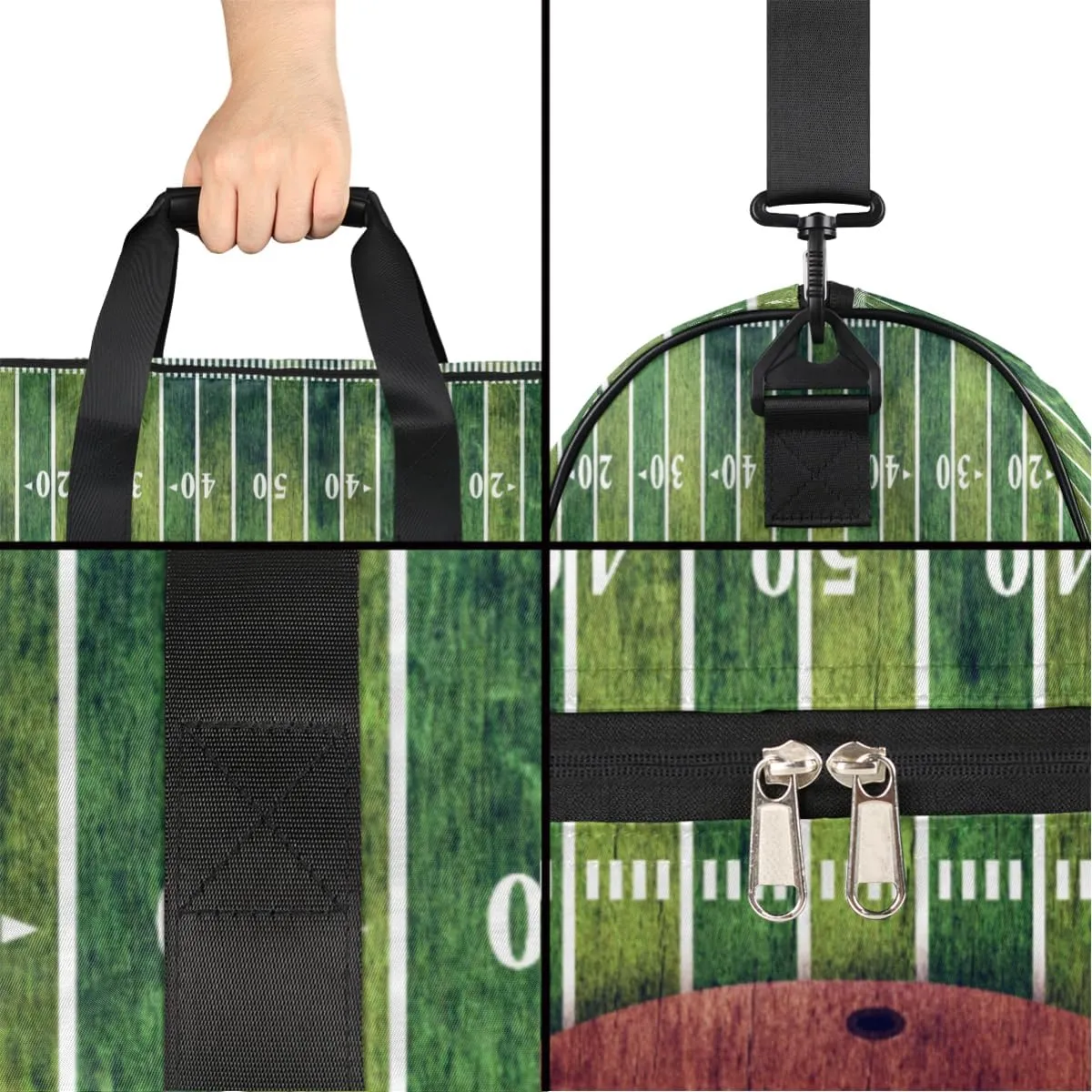 American Football Field And Ball Dry Wet Depart Duffle Overnight Bag with Shoes Compartment & Wet Pockets, Water Resistant Weekender Travel Gym Pouch For Swim Gymnastics Ballet Sleepovers