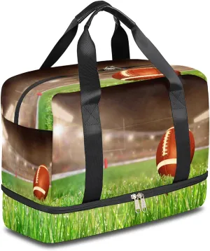 American Football Field Sports Gym Bag with Shoes Compartment,Cool Sport Ball Theme Travel Duffel Bag for Men Women Boys Girls Teens Overnight Weekend Yoga Workout Bag Training Handbag
