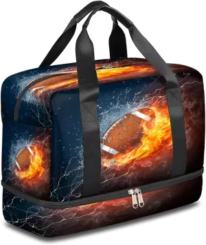 American Football Sports Gym Bag with Shoes Compartment,Special Sport Ball Theme Travel Duffel Bag for Men Women Boys Girls Teens Overnight Weekend Yoga Workout Bag Training Handbag