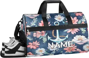 Anchor Flowers Daisies Summer Sports Gym Bag with Wet Pocket & Shoes Compartment Travel Duffel Bag for Women Men Custom Sports Gym Bag Personalized Overnight Stay Weekend Tote Beach Luggage