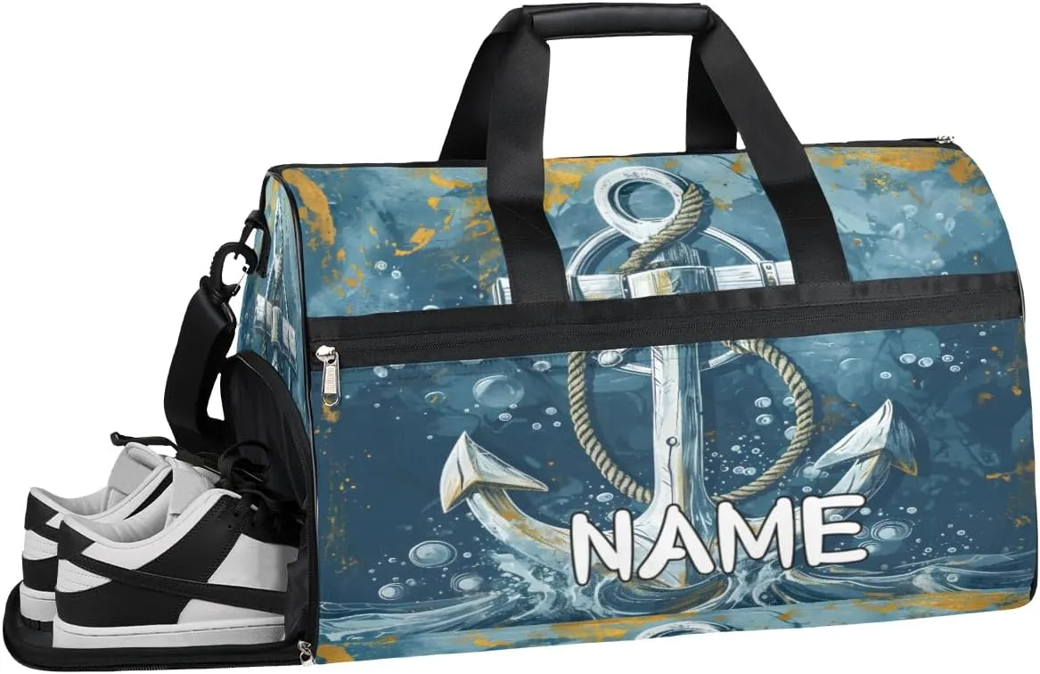 Anchor Ocean Nautical Sports Gym Bag with Wet Pocket & Shoes Compartment Travel Duffel Bag for Women Men Custom Sports Gym Bag Personalized Overnight Stay Weekend Tote Beach Luggage