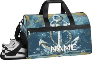 Anchor Ocean Nautical Sports Gym Bag with Wet Pocket & Shoes Compartment Travel Duffel Bag for Women Men Custom Sports Gym Bag Personalized Overnight Stay Weekend Tote Beach Luggage