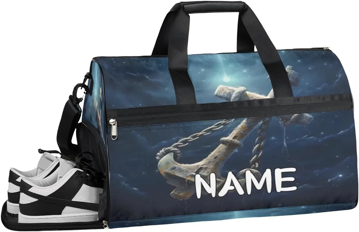 Anchor Ocean Print Sports Gym Bag with Wet Pocket & Shoes Compartment Travel Duffel Bag for Women Men Custom Sports Gym Bag Personalized Overnight Stay Weekend Tote Beach Luggage