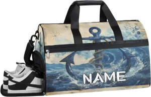 Anchor Ocean Waves Sports Gym Bag with Wet Pocket & Shoes Compartment Travel Duffel Bag for Women Men Custom Sports Gym Bag Personalized Overnight Stay Weekend Tote Beach Luggage