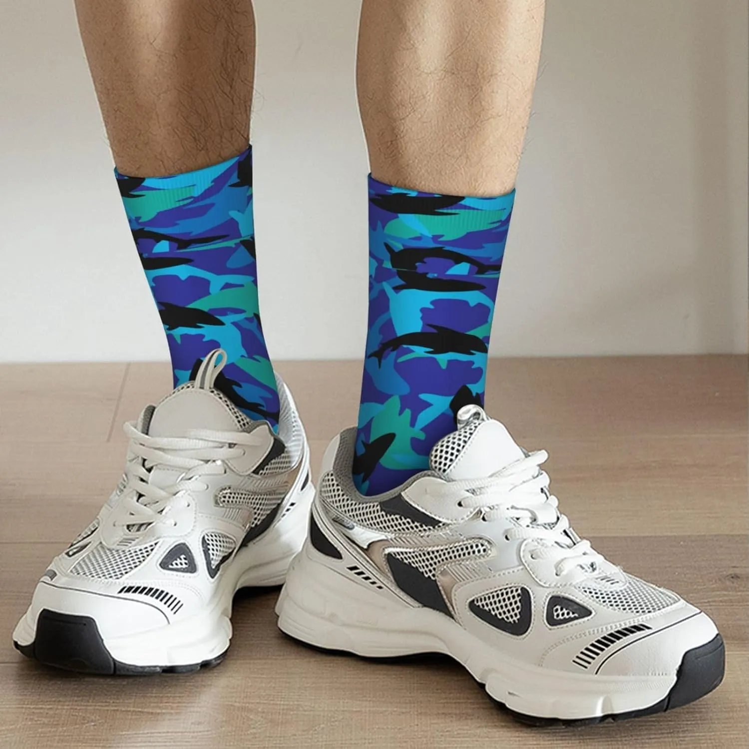 Angry Blue Open Mouth Great White Shark Crew Socks Unisex Mid Calf Hiking Running Athletic Socks Colorful Print Socks