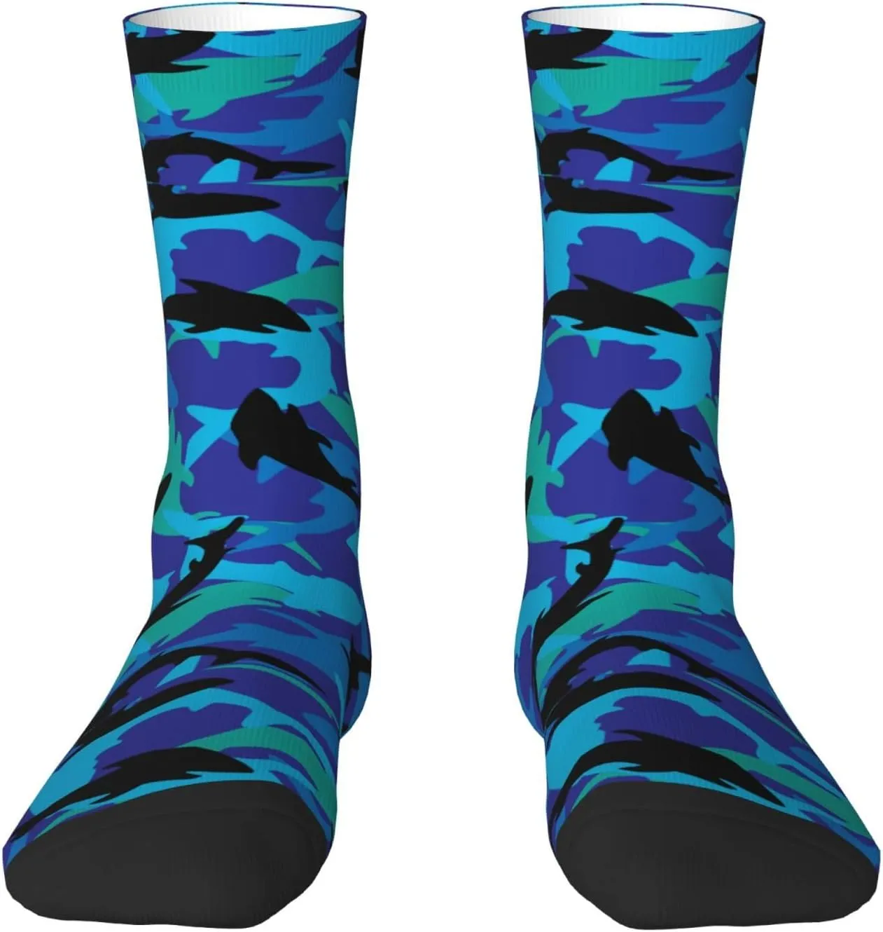 Angry Blue Open Mouth Great White Shark Crew Socks Unisex Mid Calf Hiking Running Athletic Socks Colorful Print Socks