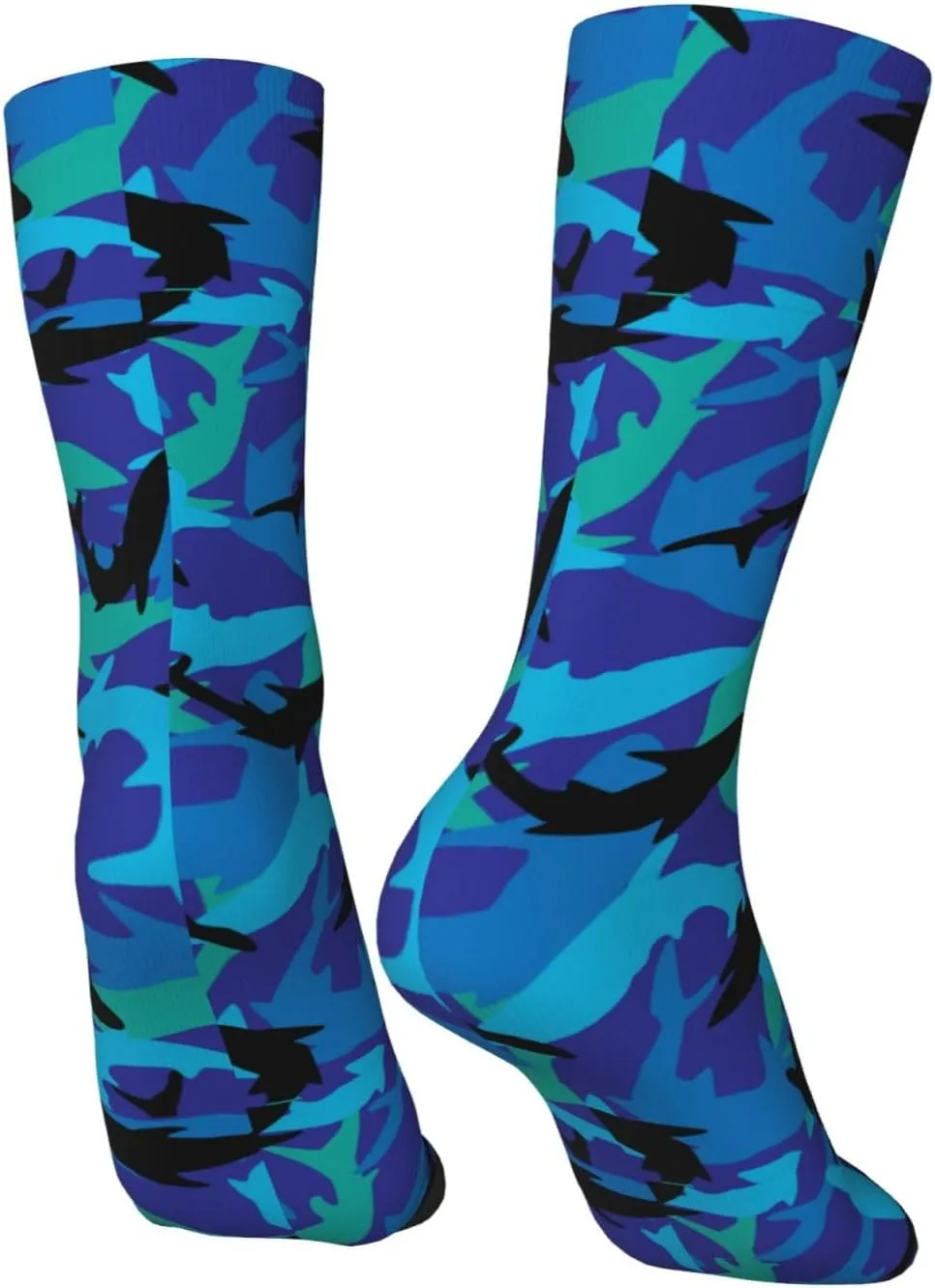 Angry Blue Open Mouth Great White Shark Crew Socks Unisex Mid Calf Hiking Running Athletic Socks Colorful Print Socks