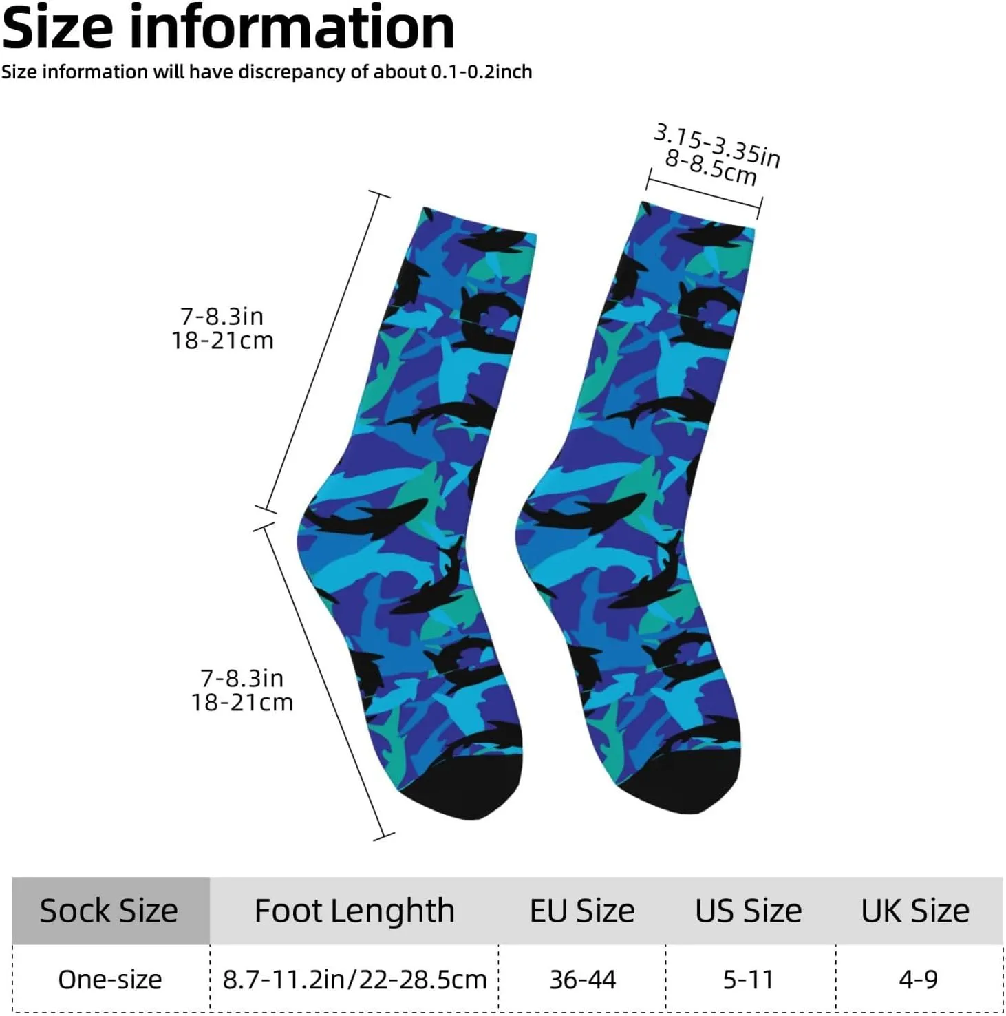 Angry Blue Open Mouth Great White Shark Crew Socks Unisex Mid Calf Hiking Running Athletic Socks Colorful Print Socks