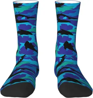 Angry Blue Open Mouth Great White Shark Crew Socks Unisex Mid Calf Hiking Running Athletic Socks Colorful Print Socks