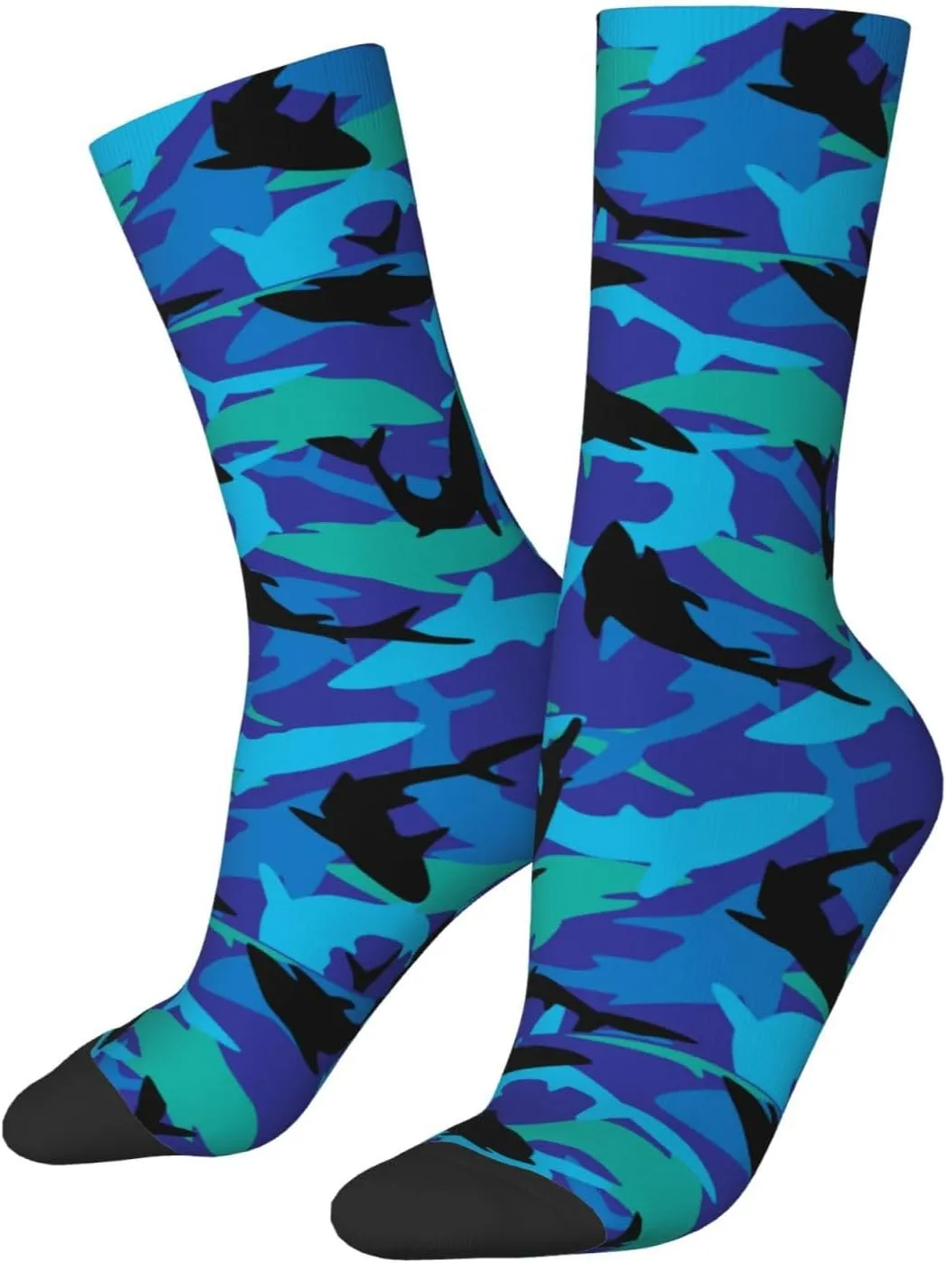 Angry Blue Open Mouth Great White Shark Crew Socks Unisex Mid Calf Hiking Running Athletic Socks Colorful Print Socks