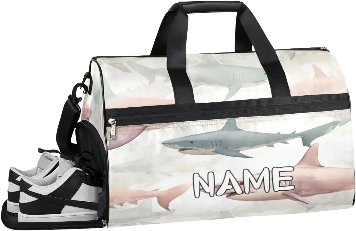 Animal Shark Watercolor Sports Gym Bag with Wet Pocket & Shoes Compartment Travel Duffel Bag for Women Men Custom Sports Gym Bag Personalized Overnight Stay Weekend Tote Beach Luggage