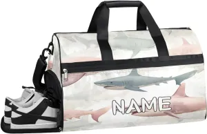 Animal Shark Watercolor Sports Gym Bag with Wet Pocket & Shoes Compartment Travel Duffel Bag for Women Men Custom Sports Gym Bag Personalized Overnight Stay Weekend Tote Beach Luggage