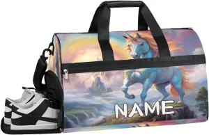 Animal Unicorn Print Sports Gym Bag with Wet Pocket & Shoes Compartment Travel Duffel Bag for Women Men Custom Sports Gym Bag Personalized Overnight Stay Weekend Tote Beach Luggage