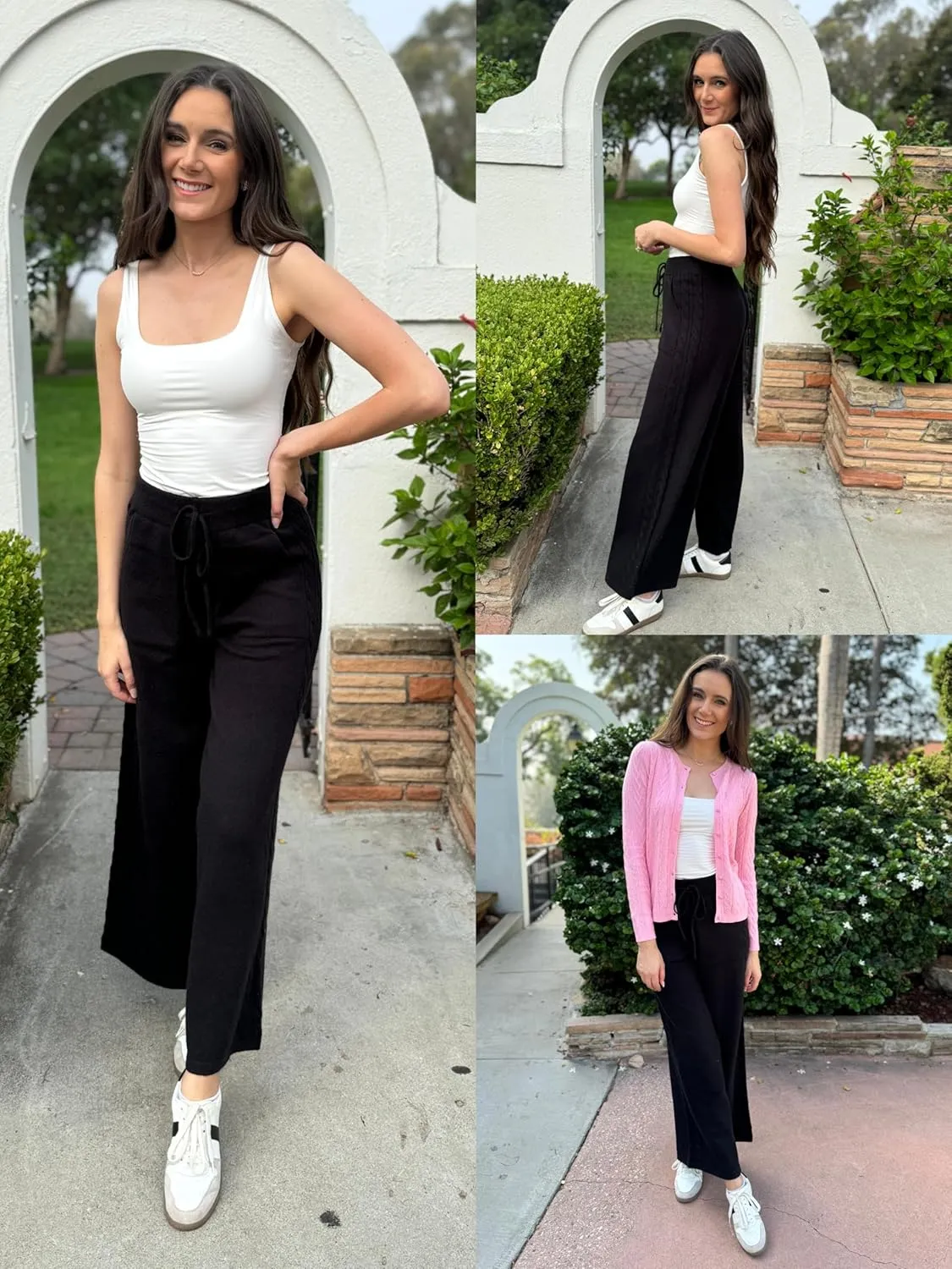Arach&Cloz Womens 2025 Spring Sweater Pants Wide Leg Elastic High Waist Cute Casual Flowy Lounge Winter Knit Trousers Pockets