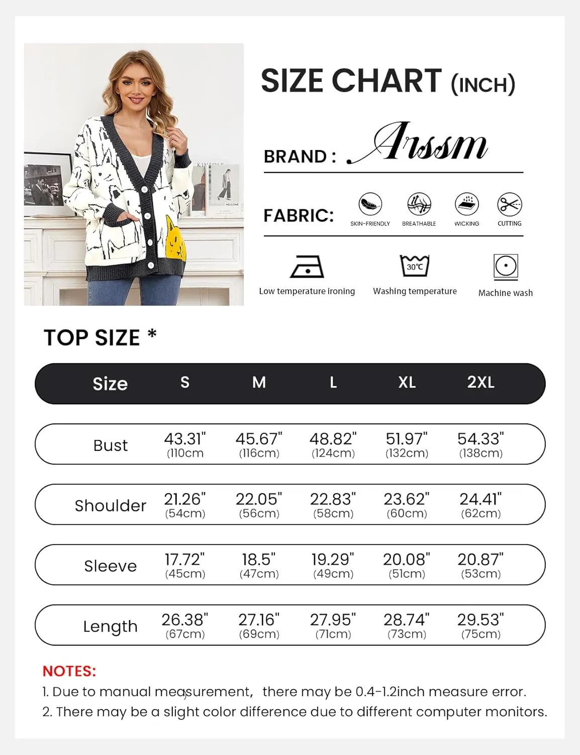Arssm Cat Sweater for Women Oversized Button Down V Neck Cable Knit Sweater Cute Kawaii Cartoon Cardigan Coat