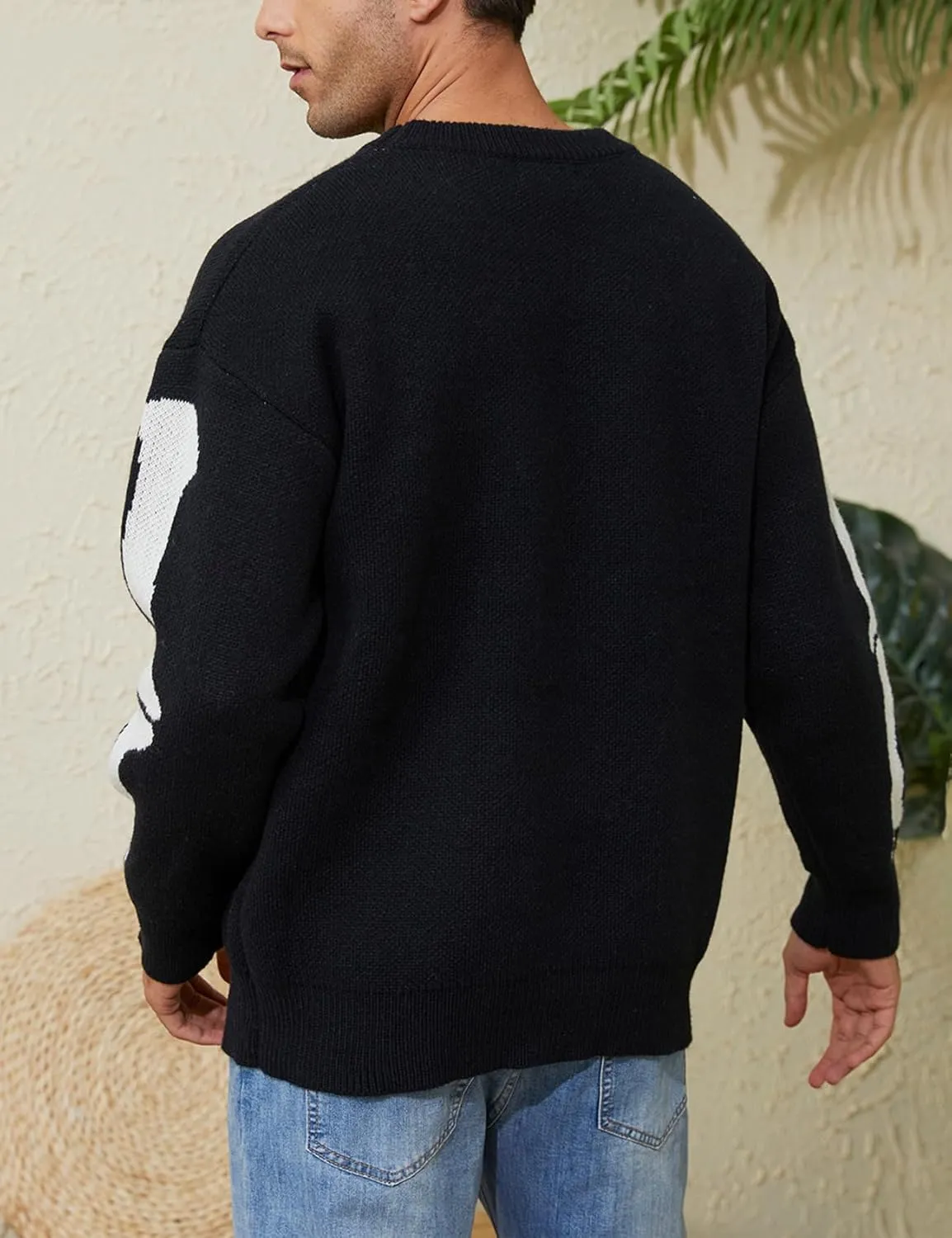 Arssm Mens Vintage Sweater Grandpa y2k Oversized Casual Cable Knit Sweater Pullover Graphic Crewneck Tops