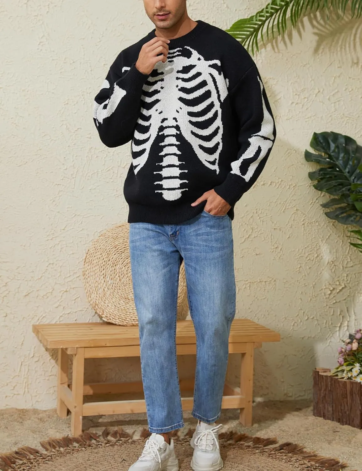 Arssm Mens Vintage Sweater Grandpa y2k Oversized Casual Cable Knit Sweater Pullover Graphic Crewneck Tops