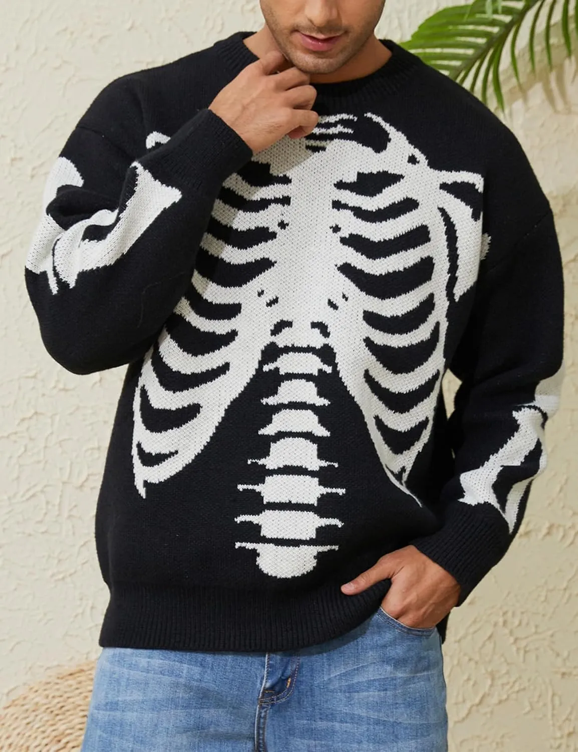 Arssm Mens Vintage Sweater Grandpa y2k Oversized Casual Cable Knit Sweater Pullover Graphic Crewneck Tops