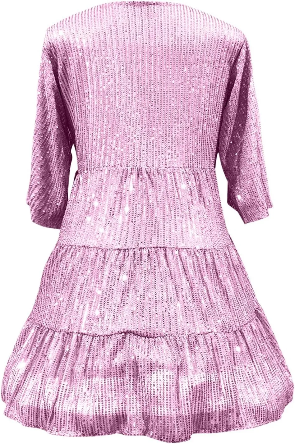 Azeralia Womens Summer Dress Short Sleeve A-Line Double Layer Hem Mini Dresses Elegant Sequin Sparkle Party Dress