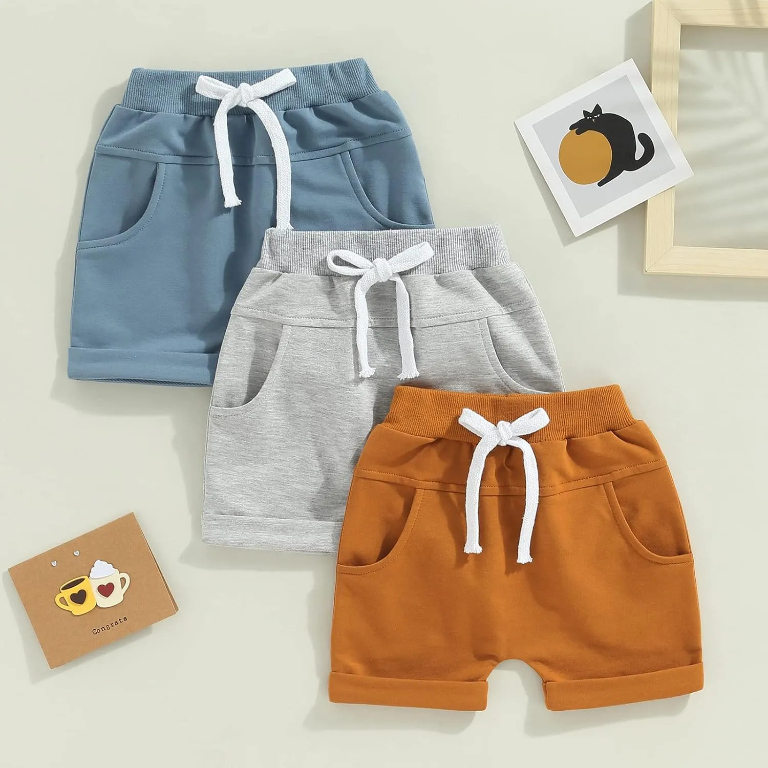 Baby Boys' Toddler 3-Pack Pull-on Jogger Shorts Knit Shorts Classic Fit Elastic Waist Shorts Kids Multipacks Pants