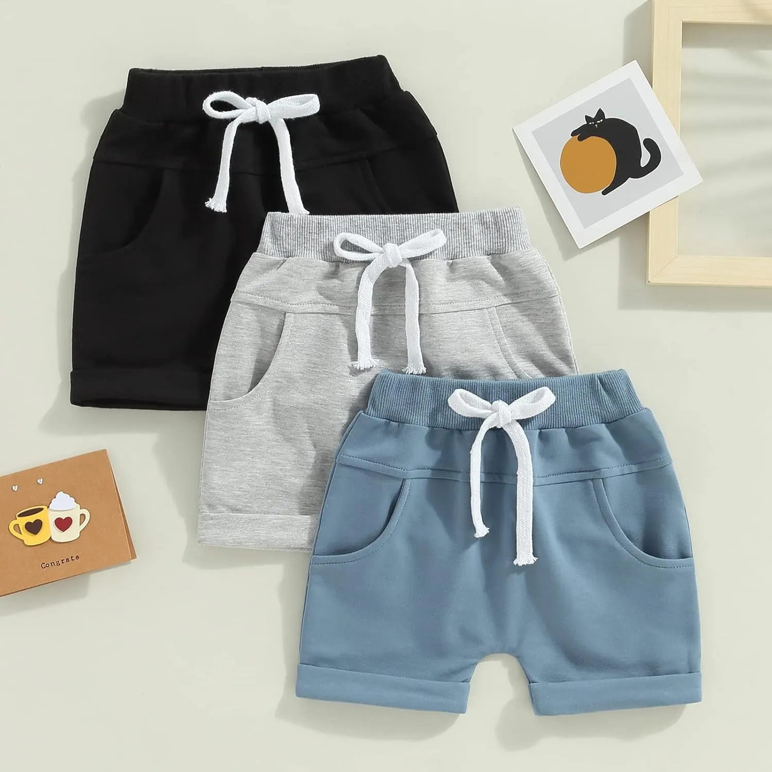 Baby Boys' Toddler 3-Pack Pull-on Jogger Shorts Knit Shorts Classic Fit Elastic Waist Shorts Kids Multipacks Pants