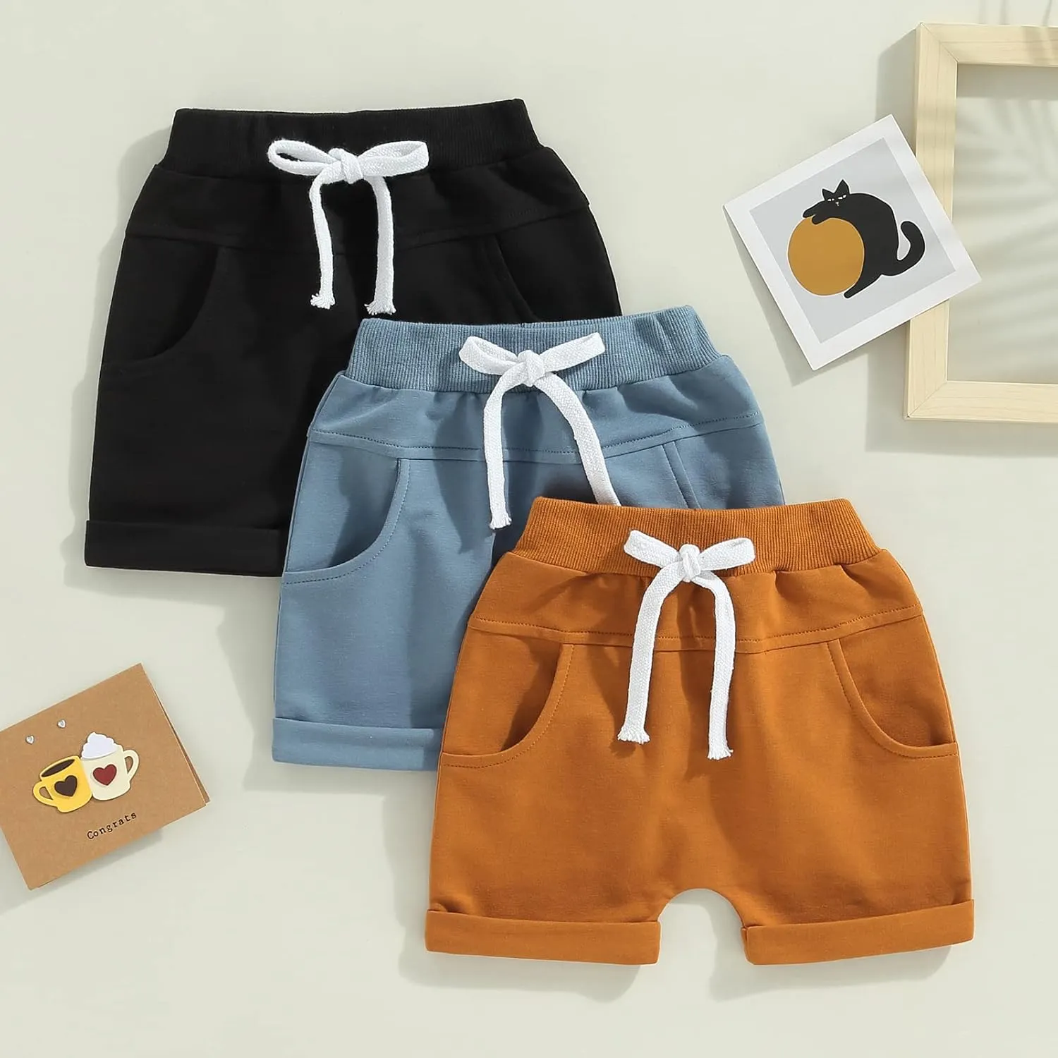 Baby Boys' Toddler 3-Pack Pull-on Jogger Shorts Knit Shorts Classic Fit Elastic Waist Shorts Kids Multipacks Pants