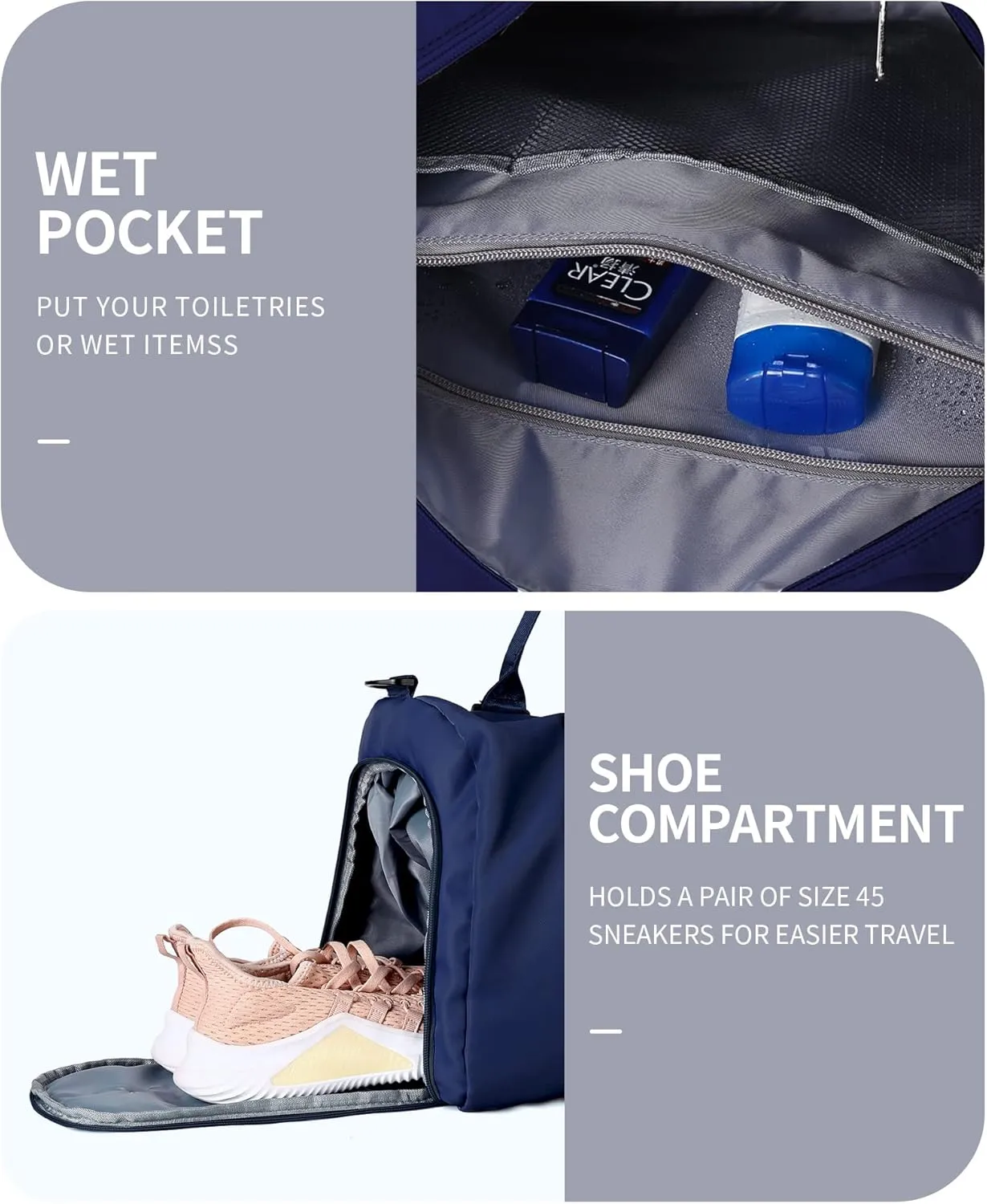 Bag Womens Mens with Shoes Compartment and Wet Pocket,Travel Duffel Bag for Women for Plane,Sport COLOY Tote Bags Swimming Yoga,Small Waterproof Weekend Overnight Bag Carry on Bag Hospita