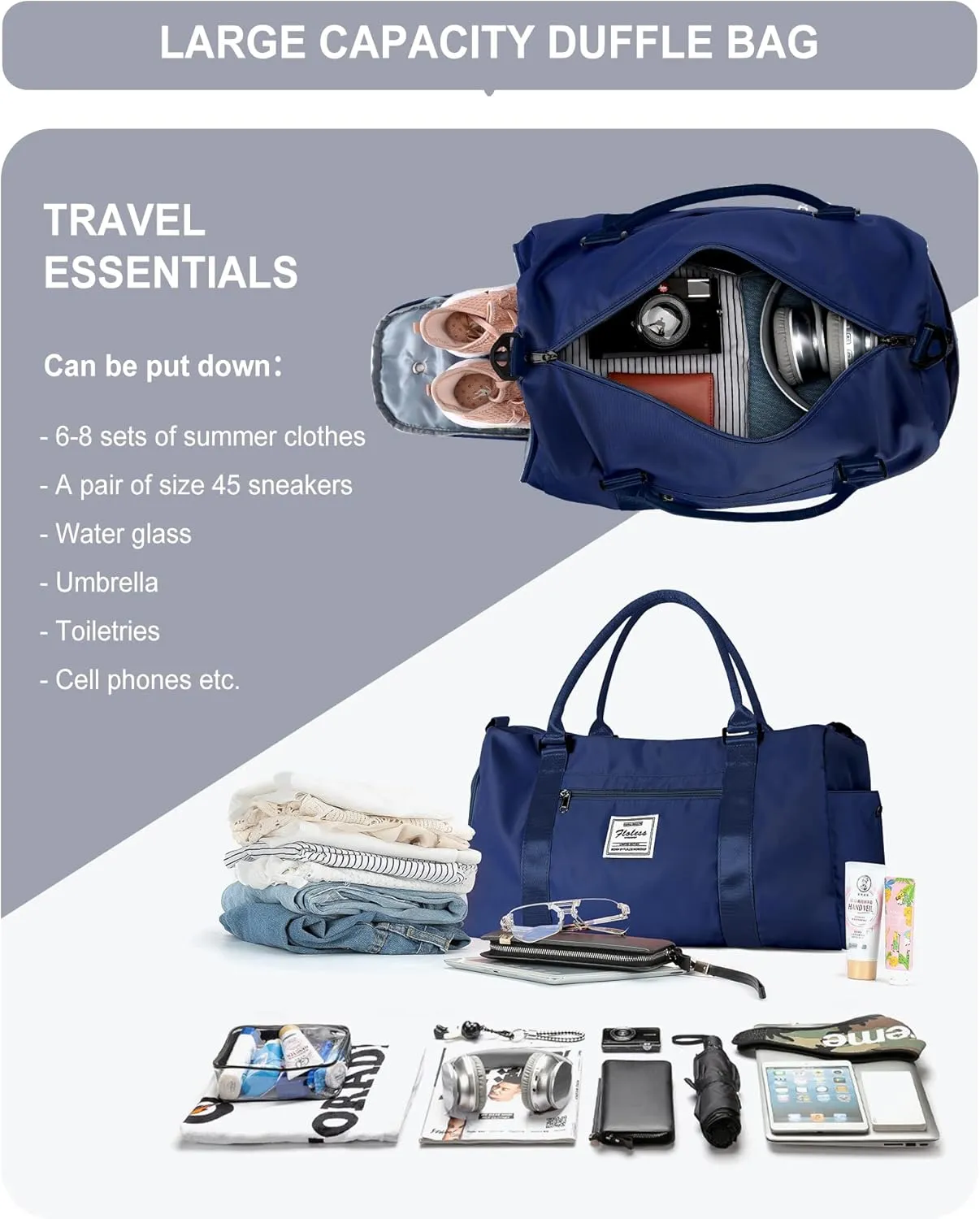 Bag Womens Mens with Shoes Compartment and Wet Pocket,Travel Duffel Bag for Women for Plane,Sport COLOY Tote Bags Swimming Yoga,Small Waterproof Weekend Overnight Bag Carry on Bag Hospita