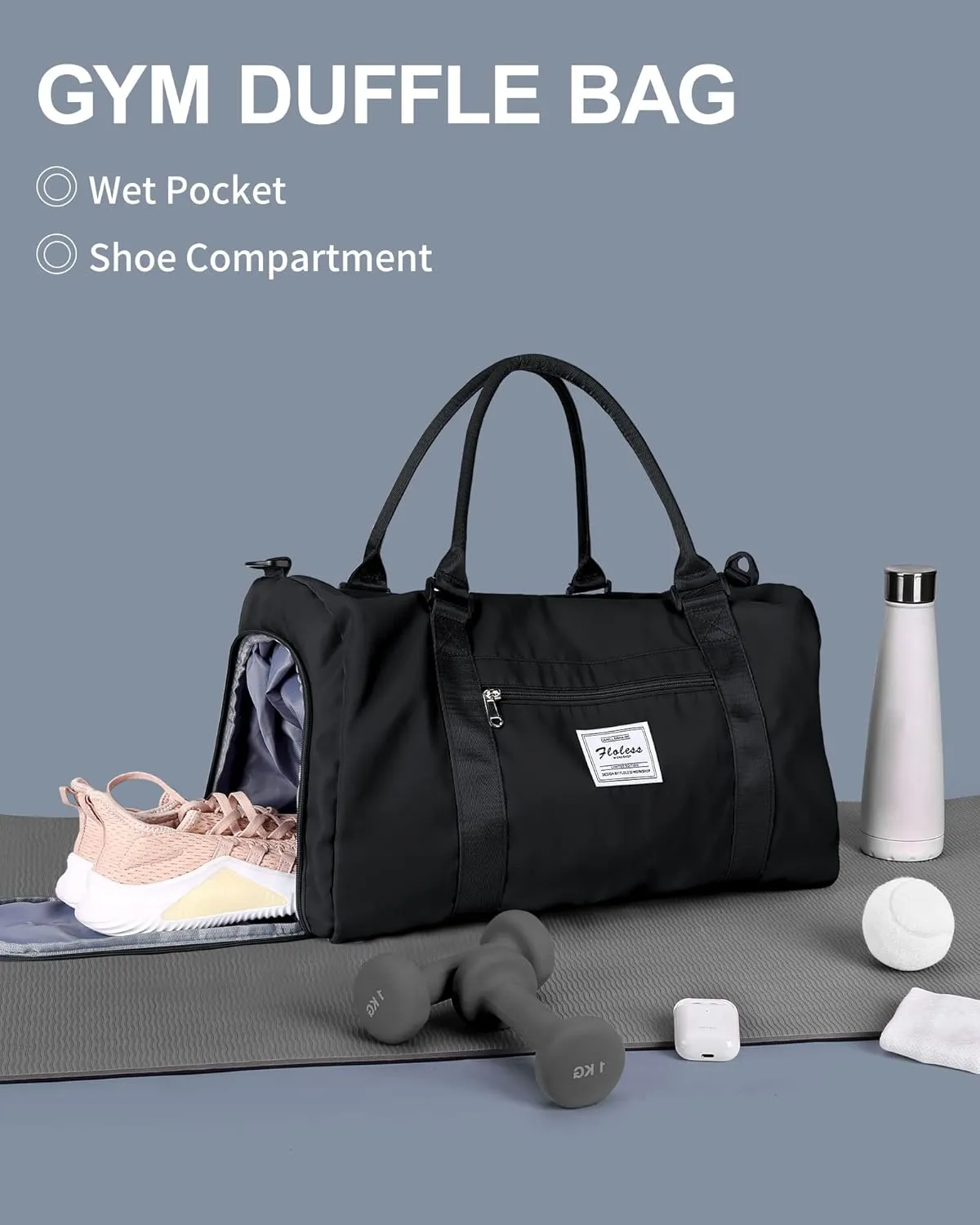 Bag Womens Mens with Shoes Compartment and Wet Pocket,Travel Duffel Bag for Women for Plane,Sport Tote Bags Swimming Yoga,Waterproof Weekend Overnight Bag Carry on Bag Hospital Holdalls