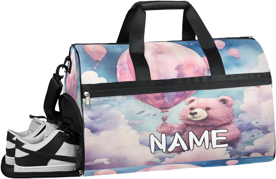 Balloon Bear Watercolor Sports Gym Bag with Wet Pocket & Shoes Compartment Travel Duffel Bag for Women Men Custom Sports Gym Bag Personalized Overnight Stay Weekend Tote Beach Luggage