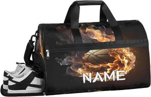 Basketball Flame Sports Sports Gym Bag with Wet Pocket & Shoes Compartment Travel Duffel Bag for Women Men Custom Sports Gym Bag Personalized Overnight Stay Weekend Tote Beach Luggage