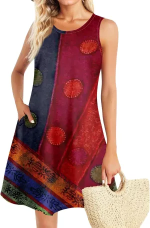 BAXLIMEK Sundresses for Women,2025 Spring Summer Casual Loose U Neck Mini Dress Trendy Flowy Ruched Print Beach T Shirt Dress