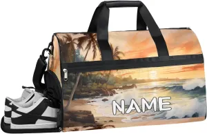 Beach Ocean Print Sports Gym Bag with Wet Pocket & Shoes Compartment Travel Duffel Bag for Women Men Custom Sports Gym Bag Personalized Overnight Stay Weekend Tote Beach Luggage