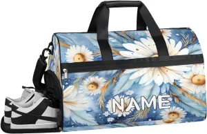 Beautiful Daisy Pattern Sports Gym Bag with Wet Pocket & Shoes Compartment Travel Duffel Bag for Women Men Custom Sports Gym Bag Personalized Overnight Stay Weekend Tote Beach Luggage